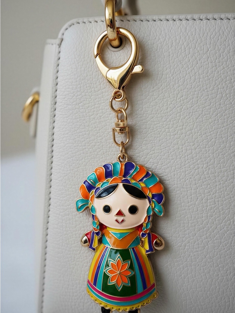 Hand Crafted Multicolor Mexican Doll Enamel Keychain